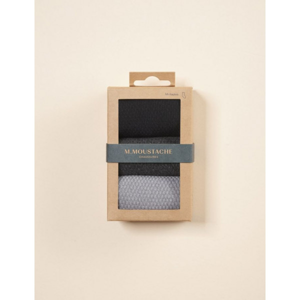 Pack de 3 chaussettes gaufré noir & gris - M.Moustache