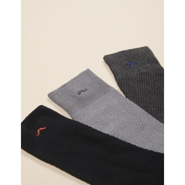 Pack de 3 chaussettes gaufré noir & gris - M.Moustache