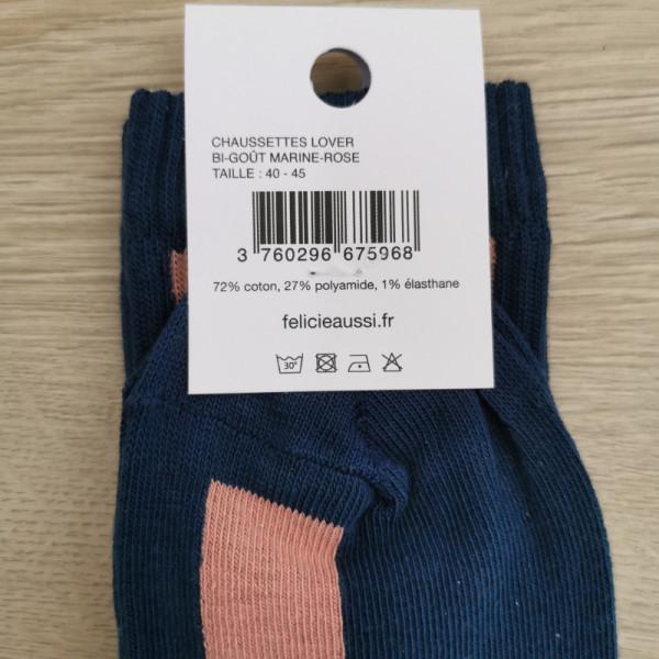 Chaussettes " Lover " bleues marines et roses - Félicie Aussi