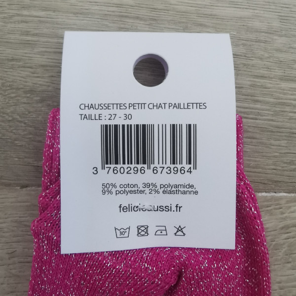 Chaussettes "Petit Chat" roses à paillettes - Félicie Aussi