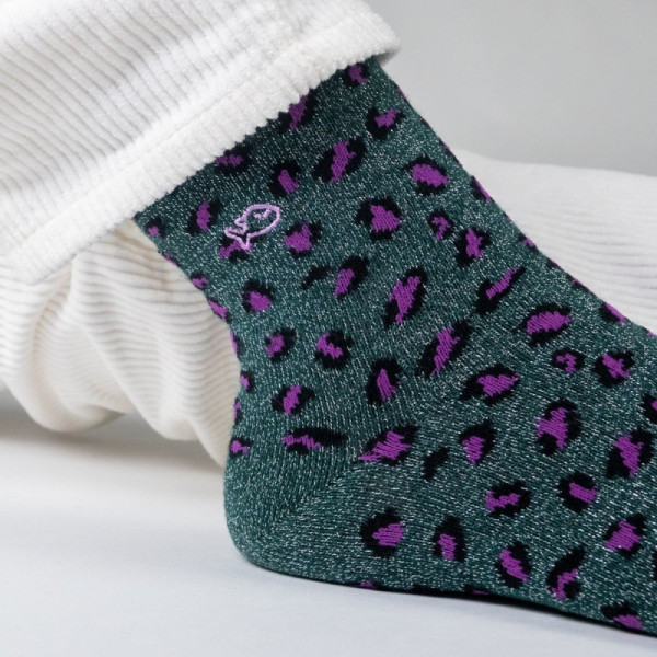 Chaussettes paillettes léopard vert / violet - Billybelt