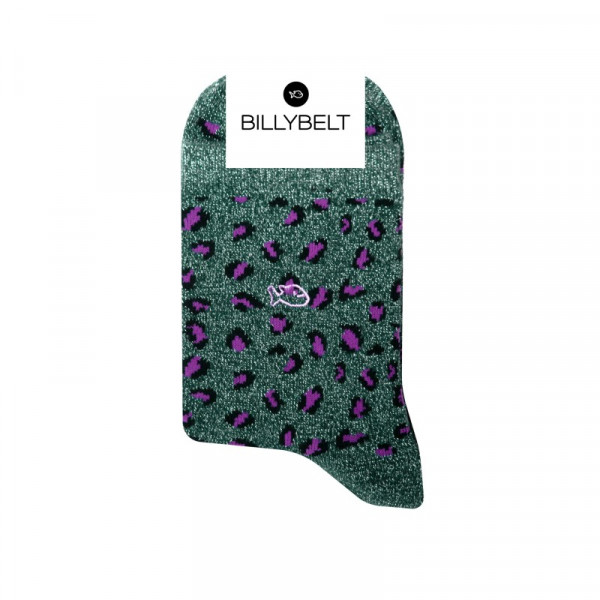 Chaussettes paillettes léopard vert / violet - Billybelt