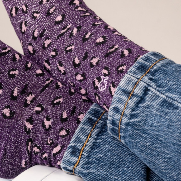 Chaussettes paillettes léopard prune  - Billybelt