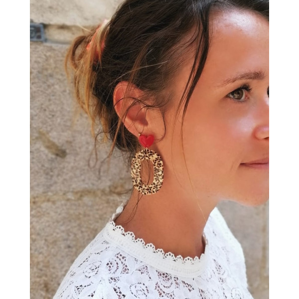 Boucles d'oreilles Isaure coeur + léopard - Numette