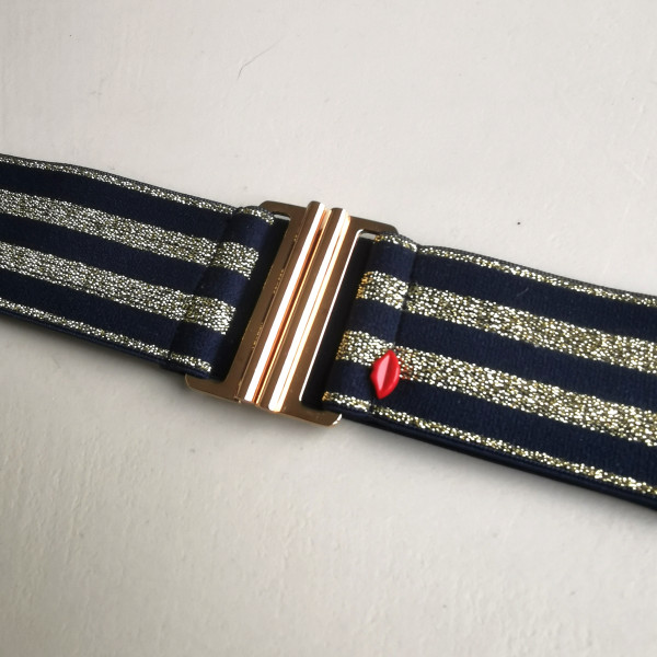 Ceinture rayée bleu marine et doré