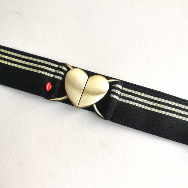 Ceinture noire rayée doré