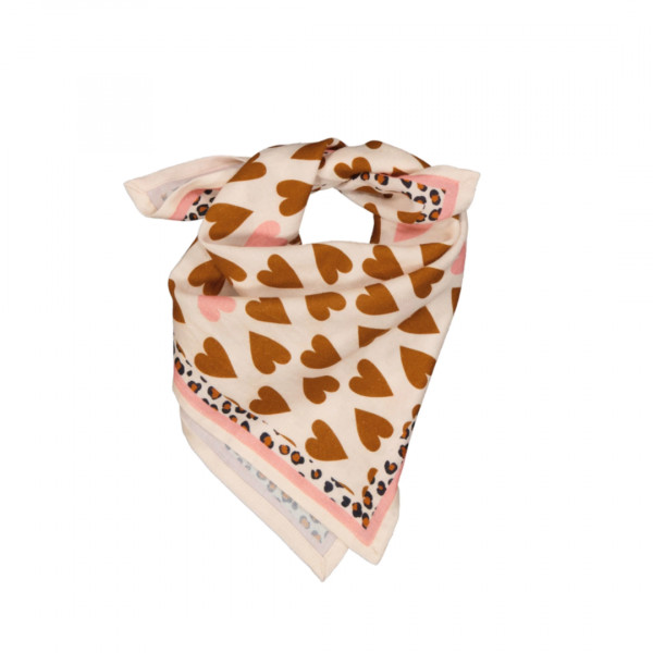 Foulard Jade coeurs camel / rose pâle - Frangin Frangine