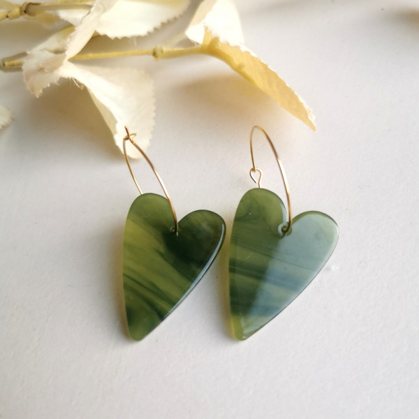 Boucles d'oreilles coeur vert