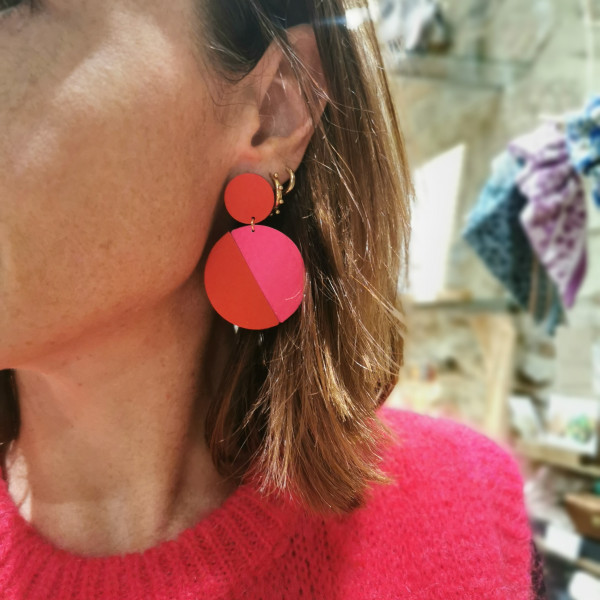 Boucles d'oreilles Jim rouge/rose - Demisel