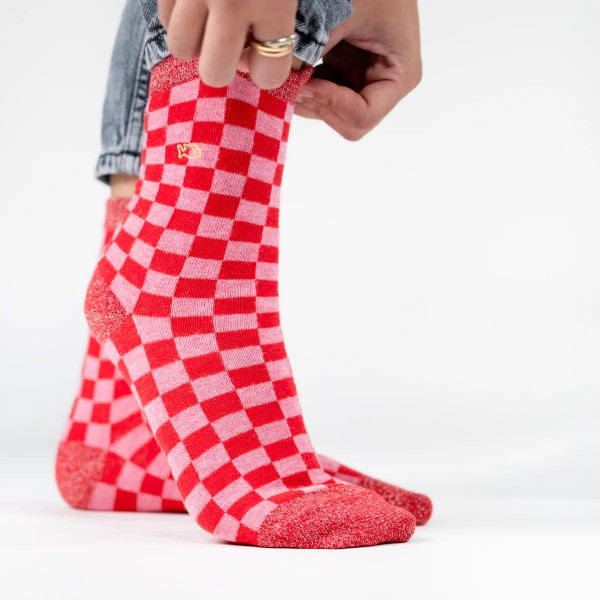 Chaussettes à carreaux rouge et rose - Billybelt